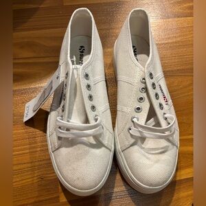 Superga White Canvas Sneakers Platform Low-Top Design 2790/2750